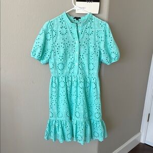 J. Crew Green Ruffled Buttoned Mini Sundress
